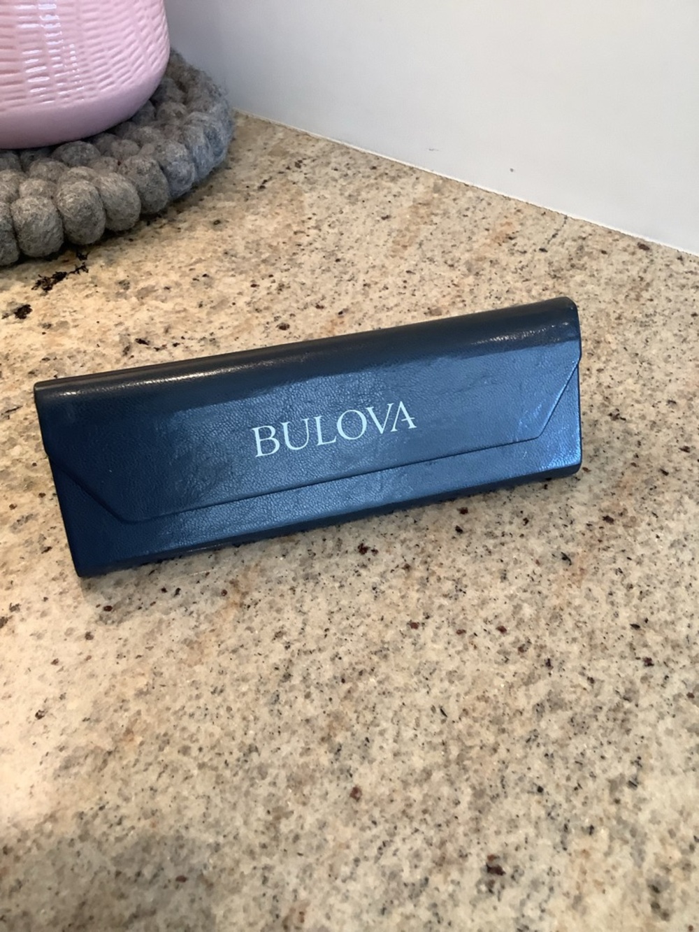 Bulova Sunglasses Hard‎ Case Black Leather Triangular Eyeglass